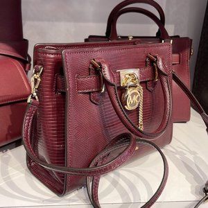 Michael Kors Small Hamilton Pebbled Leather Satchel Crossbody Bag Merlot